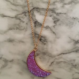 Druzy Purple Half Moon Necklace